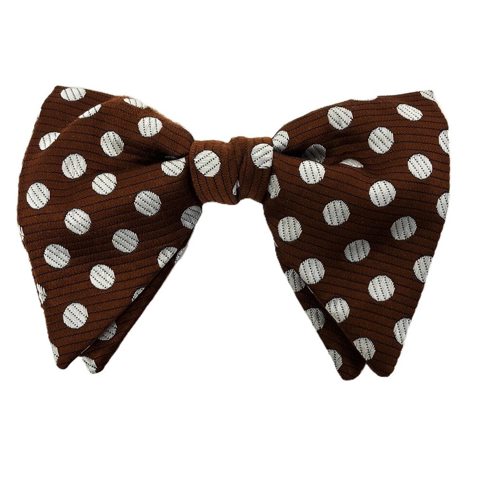 1970’s authentic vintage large Brown Blue Dot Double Bow Tie